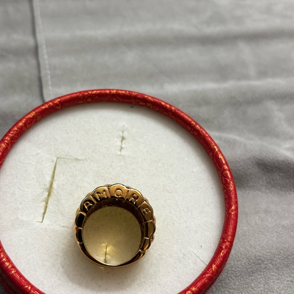 Amore Quilted Chevron Tapered Statement Ring Brass 14K Yellow Goldplated Sz 7.5 - Picture 10 of 12